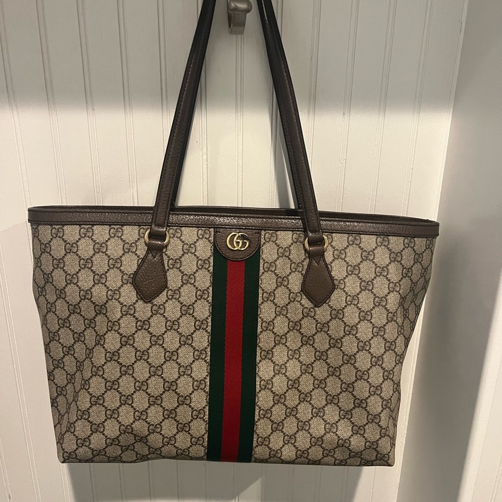Gucci Cream and Brown Ophidia Large  Tote Bag with Iconic Monogram
